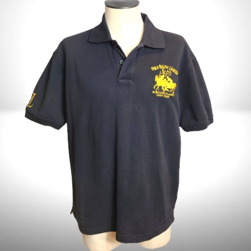 Polo Ralph Lauren Custom Fit Polo Shirt XXL Navy Gold Embroidered Crest